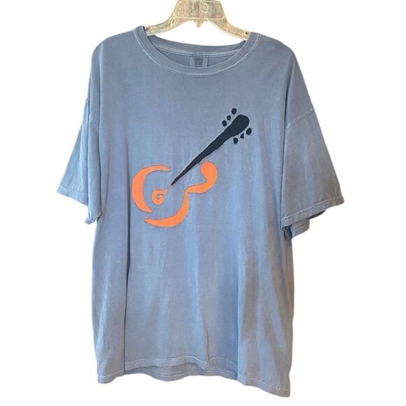 Comfort Colors Sz XL Blue Washed Cotton Large Guitar Band Music Design T-Shirt - Picture 1 of 6